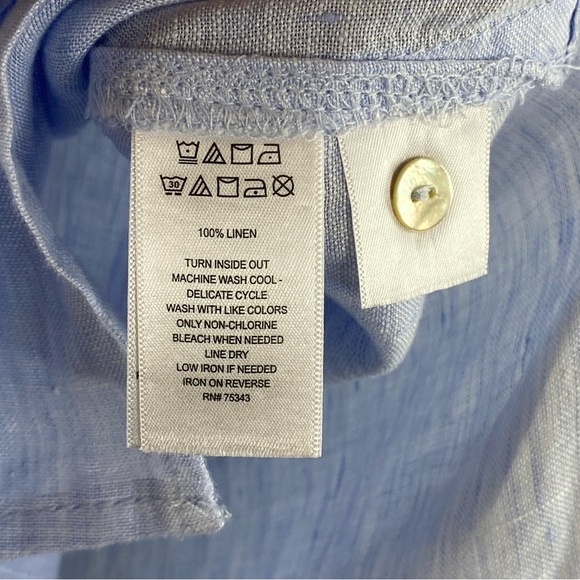 Tahari Women’s Sky Blue Gray‎ 100% Linen Button Front Top Blouse Tunic Sz L - Picture 5 of 13